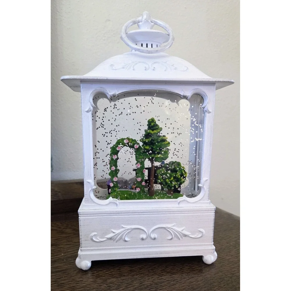 QVC Illuminated Glitter Globe Lantern‎ Summer Park Scene Hanging Freestanding